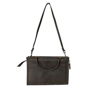 Vtg‎ Caprice Gray Lizard Leather Double Top Handle Shoulder Bag Shopper Case Med